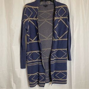 REBECCA ELLIOT Women’s Blue Tan Aztec Open Front Cardigan Sweater Size Small